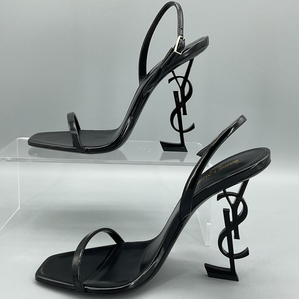 NEW Saint Laurent Women 110mm Opyum YSL Patent Leather Sandals Black Size 11/41 - Picture 2 of 10